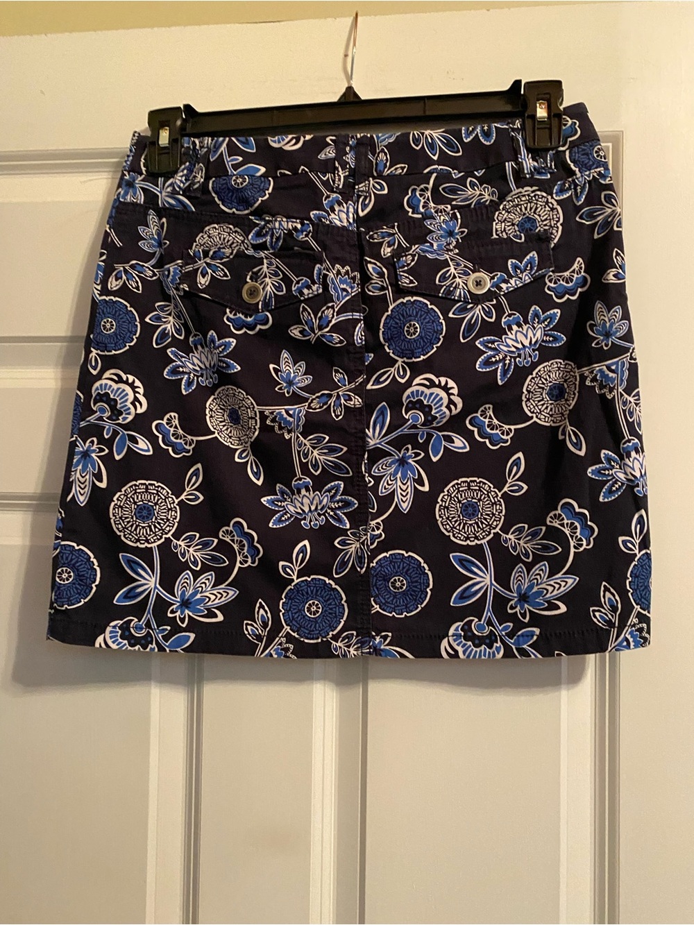 LOFT Navy Floral Mini Skirt with Blue and White Print - Picture 2 of 3